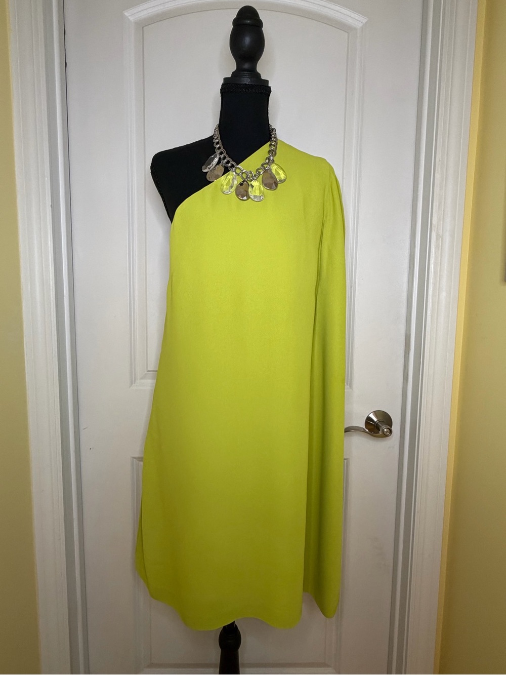 Reiss Samantha One-Shoulder Lime Green Draped Women's Dress size US 12/ UK 14